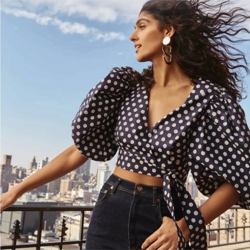 Choosy Navy Polka Dot Wrap Top Multiple Sizes